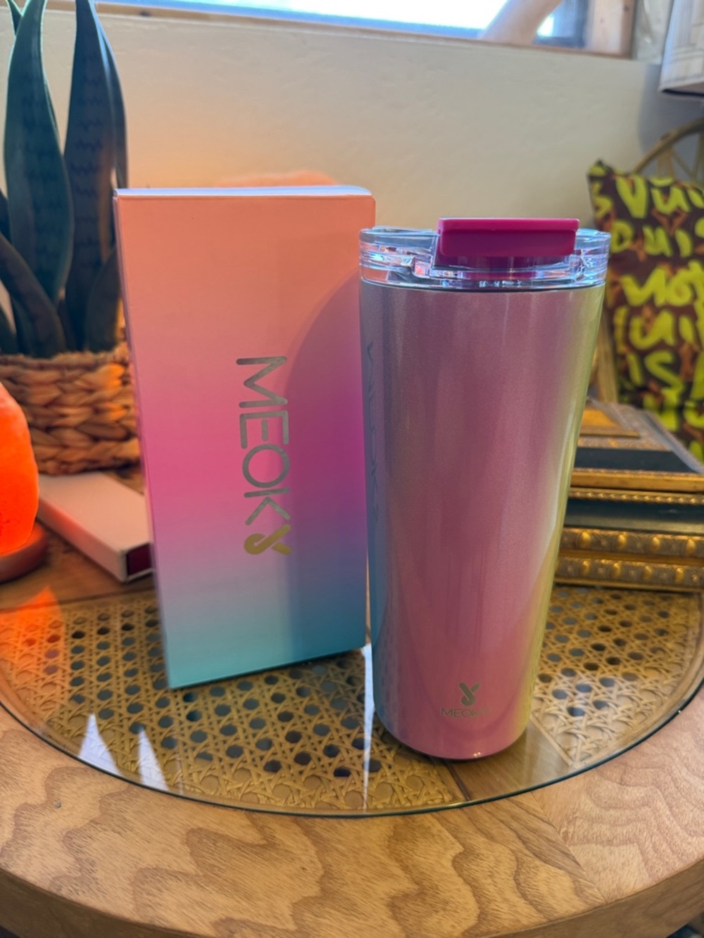 Meoky Iridescent Pink Travel Tumbler